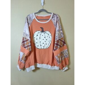 Sweatshirt Pumpkin Patchwork Women's 3X Harvest Thanksgiving Fall Autumn Boho